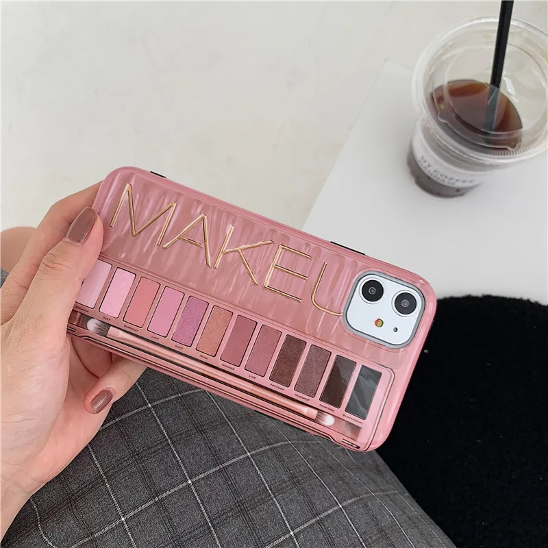 Роскошный сексуальный чехол для макияжа MAKEU eye shadow box для iPhone 6, 6s, 7, 8 Plus, X, XS, MAX, XR, цвет телесного цвета, тени для век, чехол из розового золота