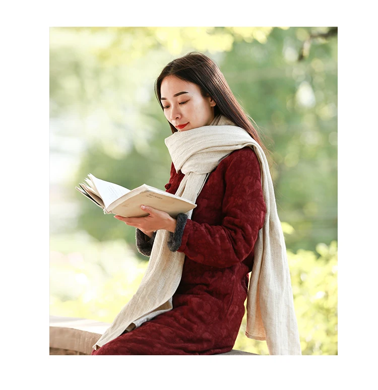 LZJN Chinese Dress Women 2019 Autumn Winter Long Sleeve  Cheongsam Qipao Jacquard Fleece Lined Warm Thick Dress Robe Vestidos (25)