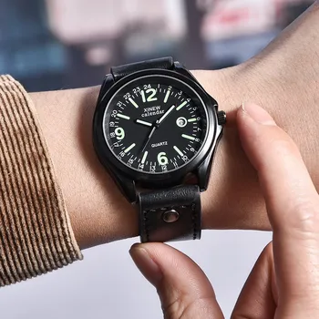 

Men's Watch Leather Strap Band Date Quartz Wrist Watch Round Dial Gifts For Men Roman Men's Watches Outdoor Clock Reloj Hombre