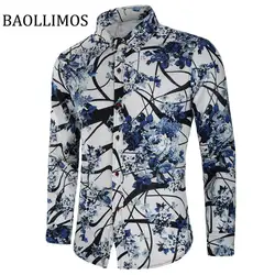 Осенние ins новые модные рубашки с длинными рукавами и цветочным принтом для мужчин camisa мужская Тонкая рубашка с цветочным принтом