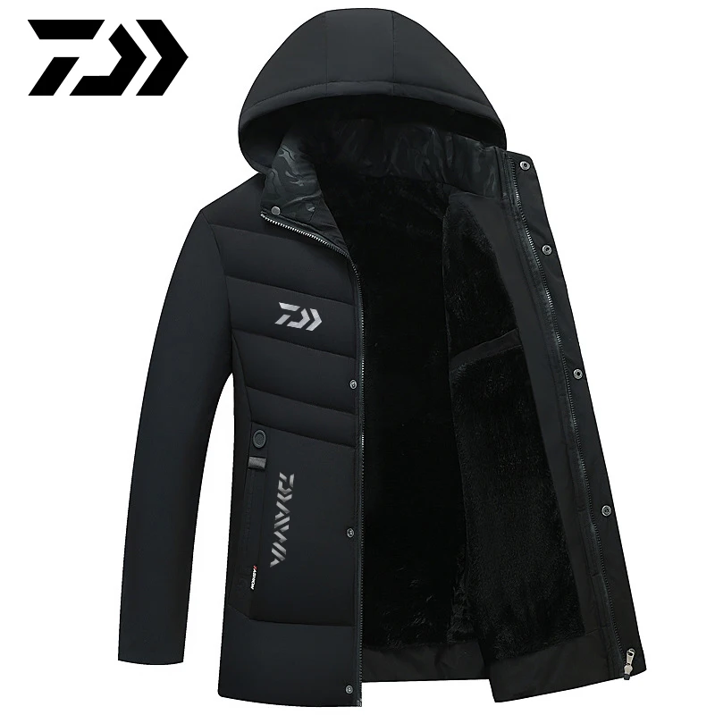 Jaqueta de Pesca Cabolsas de Algodão Quente com Capuz dos Homens Quente à Prova de Vento Cabolsa de Pesca Daiwa Inverno Cabolsa Outerwear Manter Roupas Mod. 1265274