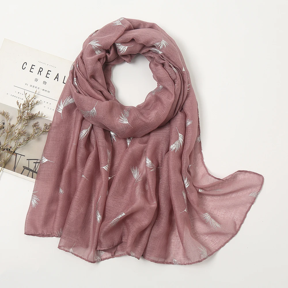 

Spain Plain Glitter Feather Scarf Women Muslim Cotton Hijab Dubai Shiny Shawl Cape Soft Women's Scarves Shimmer Silver Tippet