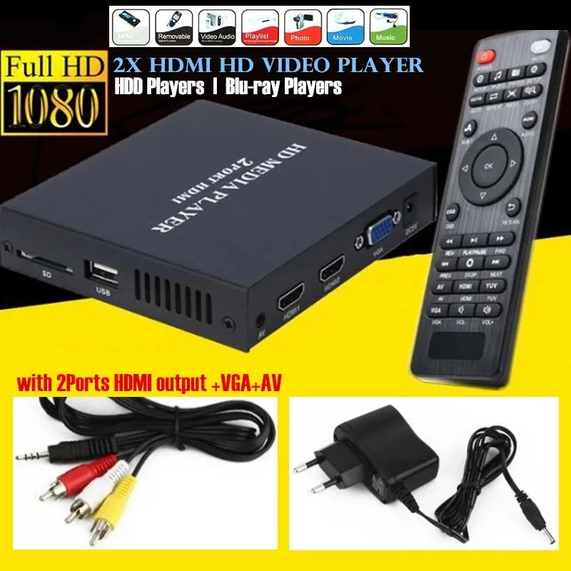 Mini Full HD 1080P USB External HDD Player Host Support MKV AVI U Disk SD MMC 2xHDMI Media Video Player IR Remote Blu-ray Player remote control electric lift cart video conference terminal floor stand 90° flip mobile tv stand for led tv