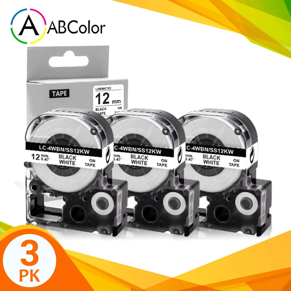 

12mm Compatible Tape For Epson King Jim SS12KW LK-4WBN Black on White Label Tape Printer Ribbon For LW-300 LW-400 label Maker
