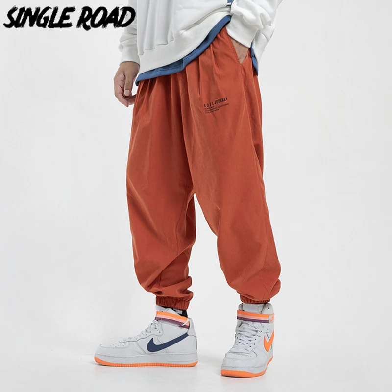 Trousers Joggers Sweatpants Orange Japanese Streetwear Hip-Hop Mens Harem Summer Single-Road