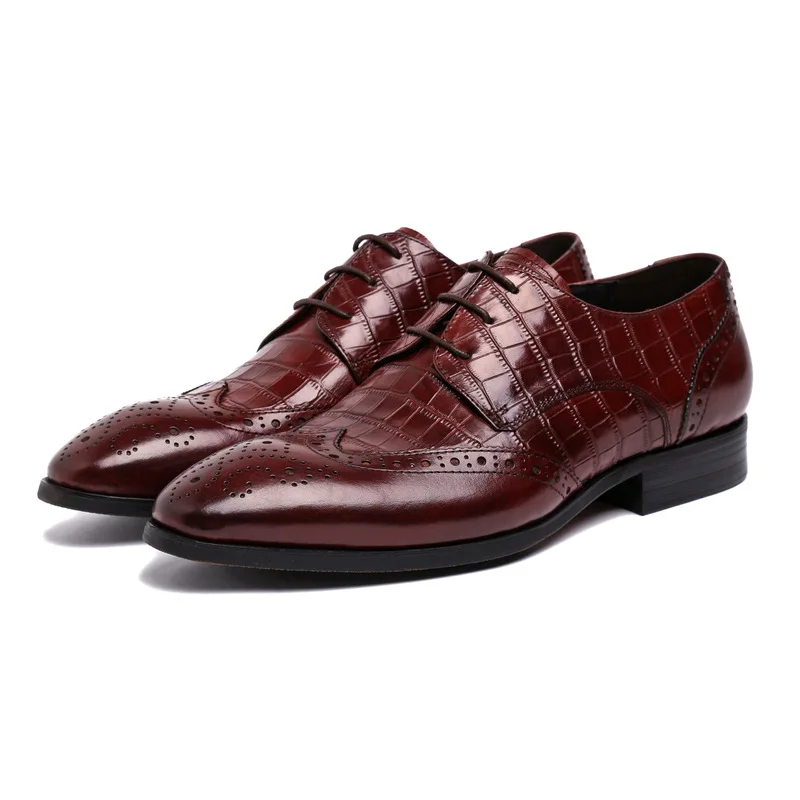 

Genuine Leather Shoes Men's Crocodile Pattern Cowhide Shoes Formal Wear Oxfords