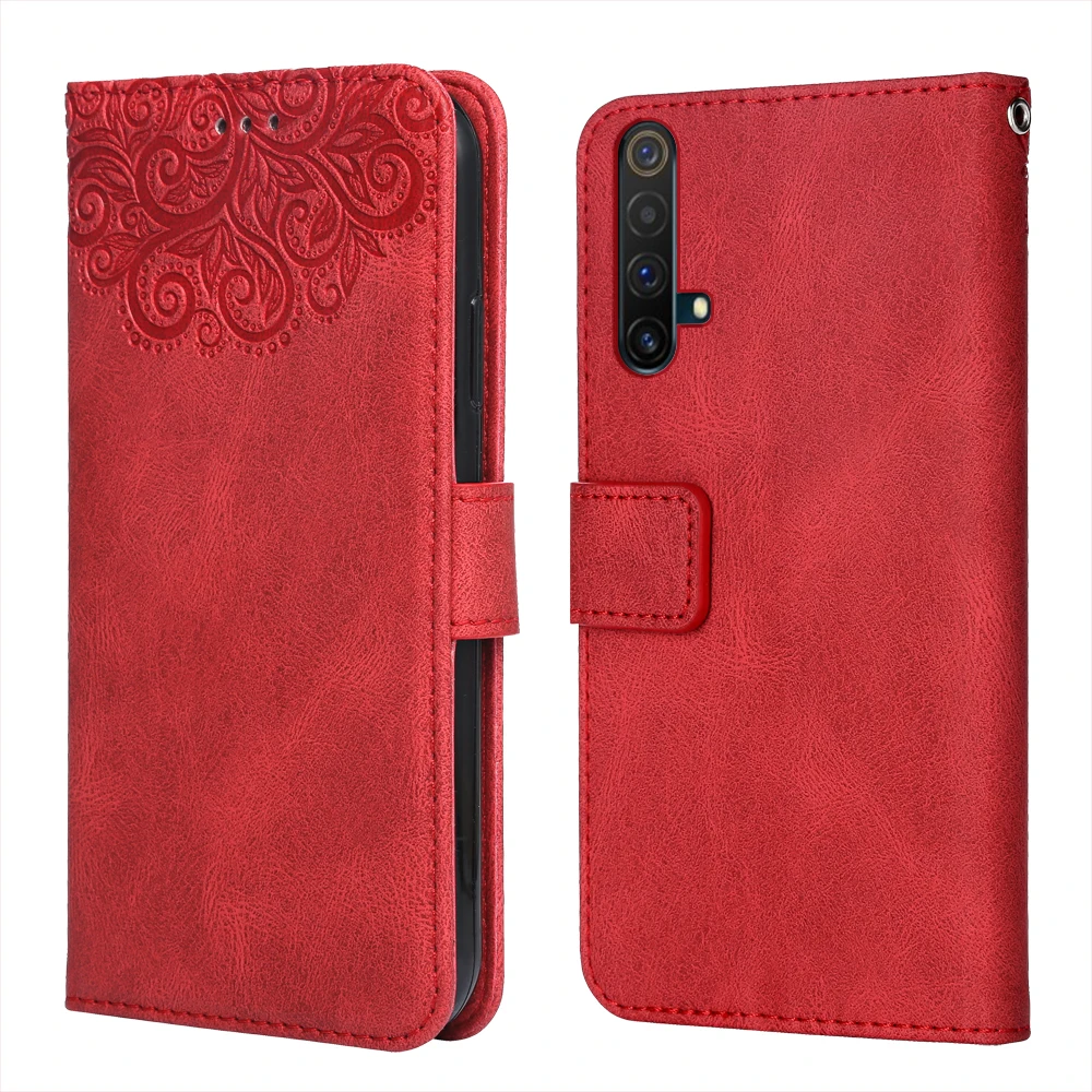 Luxury Leather Case for Realme X3 Flower Embossing RMX2142 RMX2081 RMX2085 Wallet Flip Phone X 3 Cover | Мобильные телефоны и