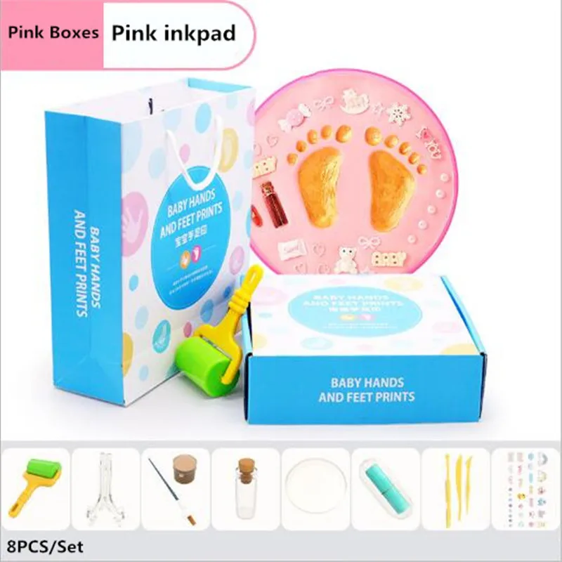 8 шт./компл. DIY Детские сувенир Handprint след мягкая глина для нетоксичные Экологичные 3D след новорожденных и рисунком оленя, подарок ручной пресс-форм - Цвет: Pink Pink