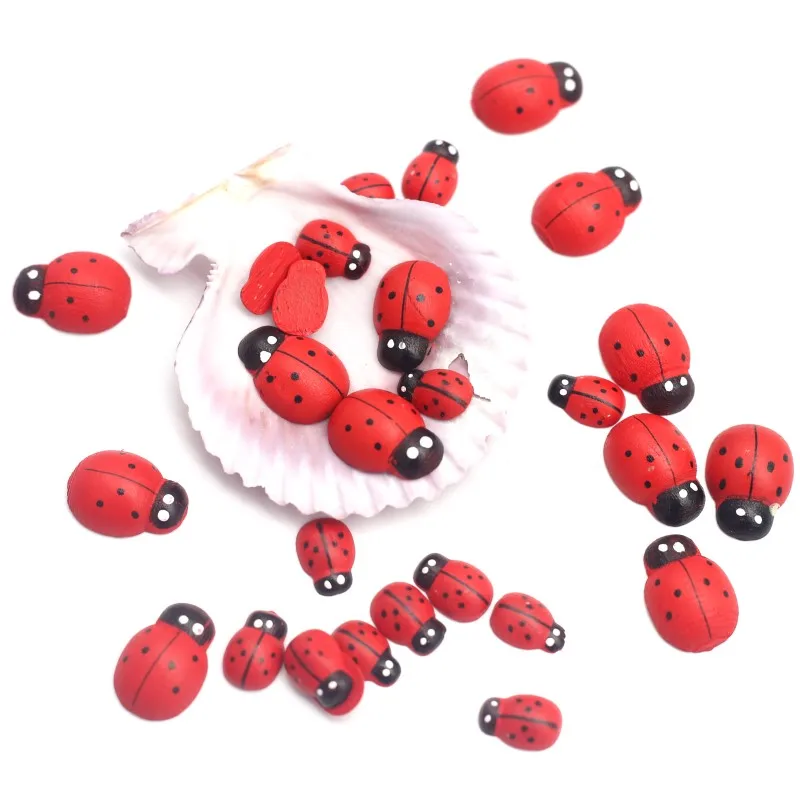 Wooden Crafts Accessories 50pcs Red Wooden Ladybirds Flat-Back Crafts Easter Wedding Decor Scrapbooking Cardmaking Child Gift DIY Handmade
