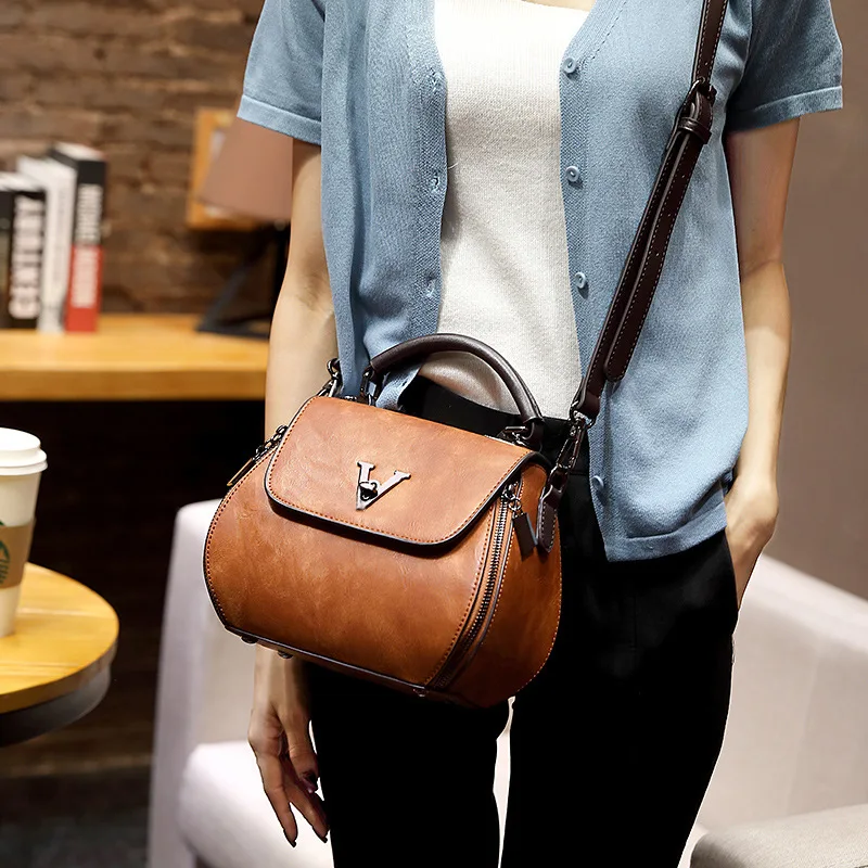 Cow Leather Women Shoulder Bags 2021 Solid Color Crossbody Messenger Purse Retro Top-Handle Bag Tote Shopping Handbags