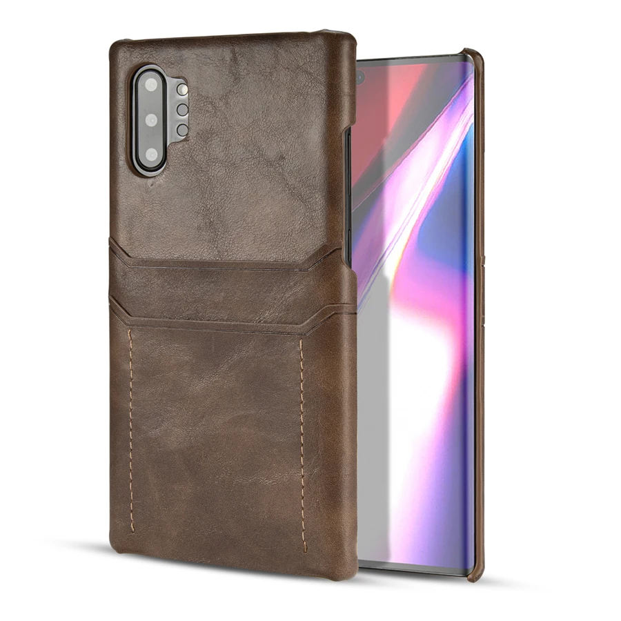 coffee Чехол для держателя карты для samsung Galaxy Note 10 Plus Note10 Note10+ Coque роскошный кожаный тонкий кошелек ударопрочный жесткий чехол для задней панели etui - Цвет: coffee