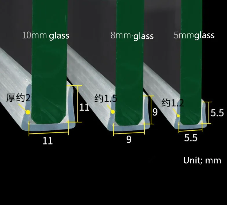 2 м/лот U форма из силиконовой резины дверь душевой кабины стеклянное уплотнение для окна прокладка уплотнитель для 5/8/10 мм стекло