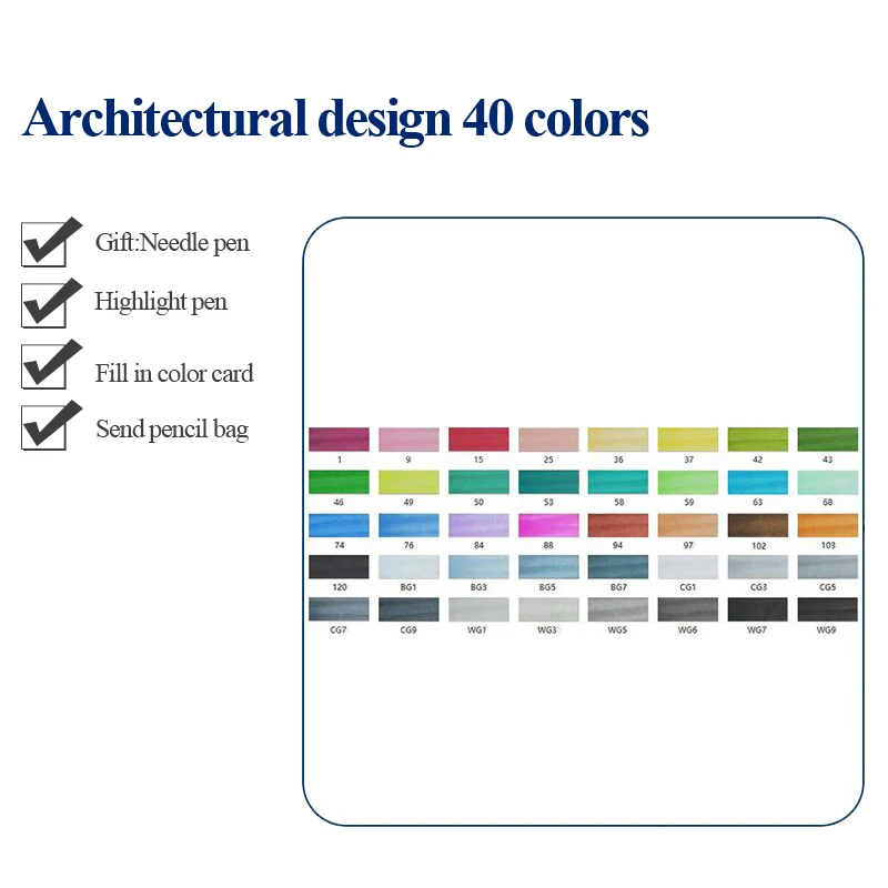 STA 3203 маркер для рисования набор двойной головой художественный эскиз жирной на спиртовой основе Маркеры Ручка 30/36/40/48/60/80/128/201 Цвета для анимации - Цвет: Architecture40colors