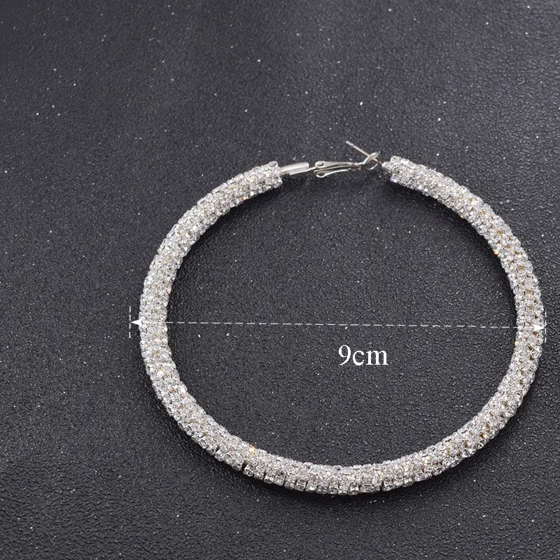Trendy 9CM all rhinestone crystal Large Hoop Earrings Big Circle Earring Loop for Women Jewelry