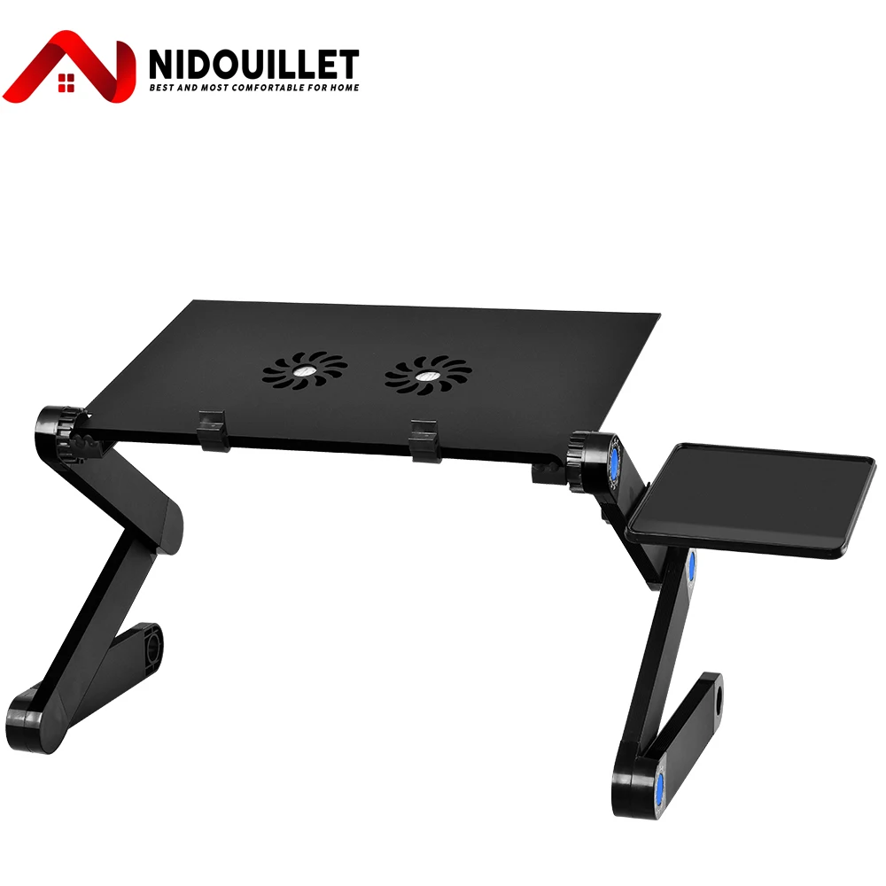 

Nidouillet Adjustable Laptop Table Notebook Computer Vented Cooler Desk Foldable Portable Desk with Cooling Fans Mouse Pad AB003