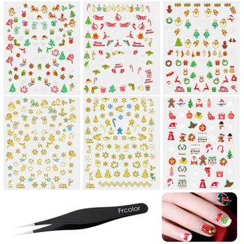 

FRCOLOR 12 Sheets Christmas Nail Stickers with Tweezer Christmas Nail Decals Stickers 3D Nails Tips Decals Self-adhesive DIY Man