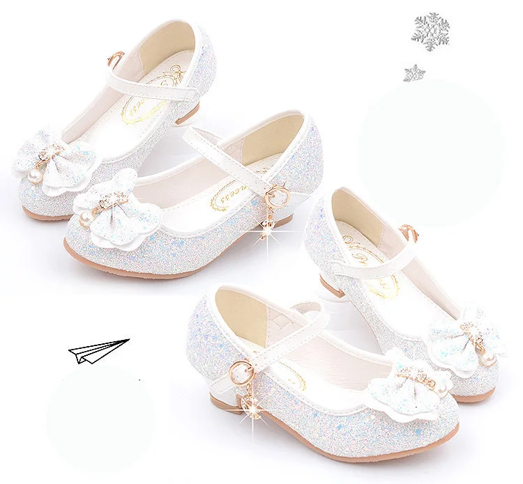 Свадебные вечерние туфли для малышей; цвет синий; chaussure enfant fille; Блестящий галстук бабочка туфли принцессы на высоком каблуке
