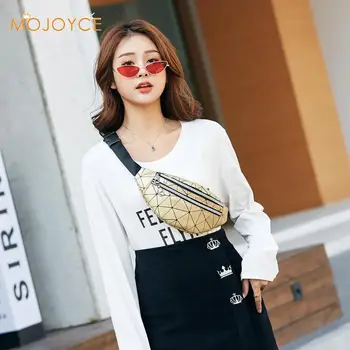 

Holographic Waist Bags Women Pink Silver Fanny Pack Female Belt Bag Women Fanny Pack Geometric Leather Chest Phone Pouch