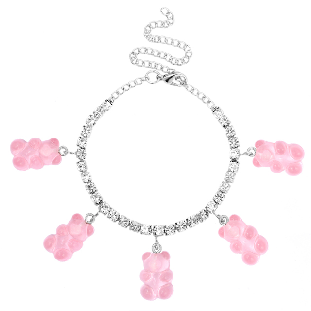 Resin Mini Bear Pendant Anklets Bling Rhinestone Beach Jewelry Leg Chain Ankle Bracelet for Women Summer Sandals Foot Chain