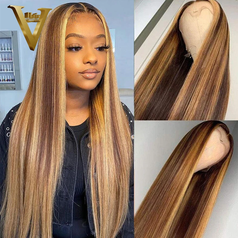 Honey Blonde Brown Ombre Highlight Lace Front Human Hair Wigs For Women  Straight Lace Front Wig Pre Plucked Brazilian Remy Hair - Lace Wigs -  AliExpress