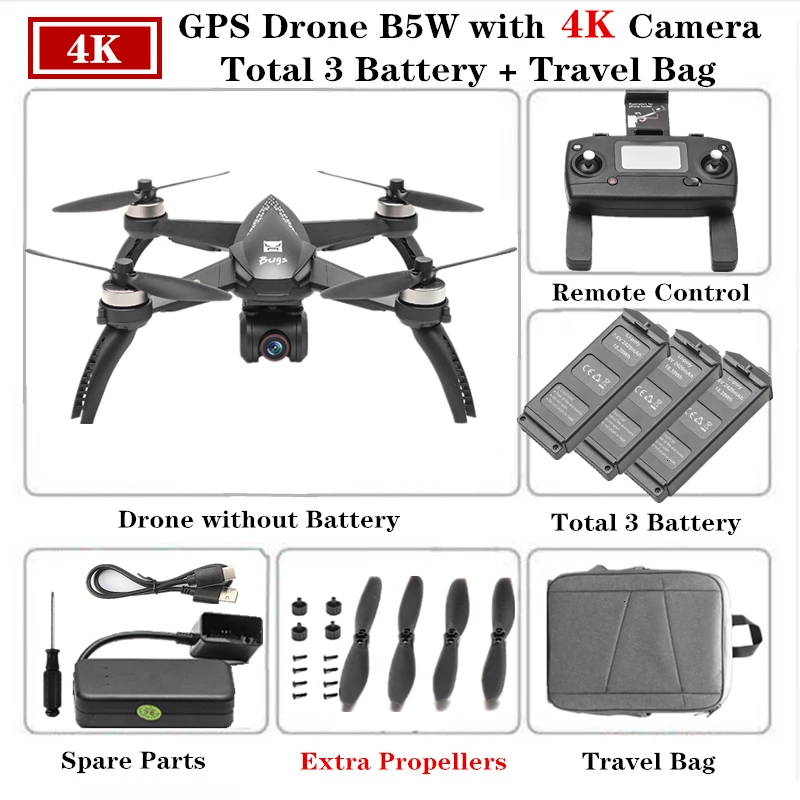 Black-Travel Bag-3 Обновленная версия MJX B5W gps Дрон с 5G WiFi FPV 4K камерой gps режим следования за мной Pro селфи Квадрокоптер Fly 20 Mins VS H117S X12 - Цвет: Black-Travel Bag-3