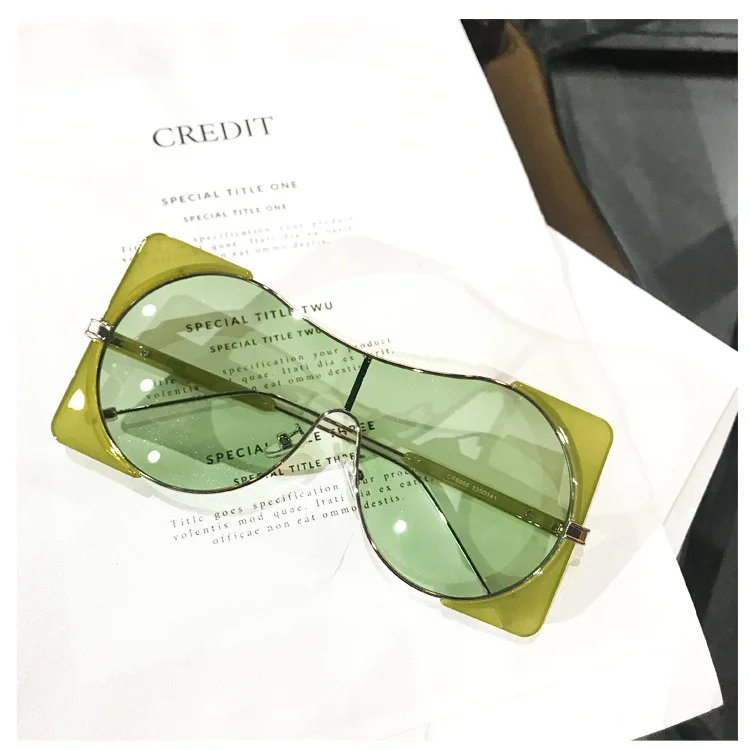 Yumomo цельные очки с квадратной оправой солнцезащитные очки мужские и женские большие очки UV400 Модные Цветные Роскошные брендовые солнцезащитные очки - Цвет линз: Green