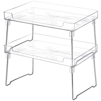 

Kitchen Cabinet and Counter Shelf Organizer, Clear Stackable Storage Shelves for Kitchen Bathroom Bedroom Vanity 2 Pack