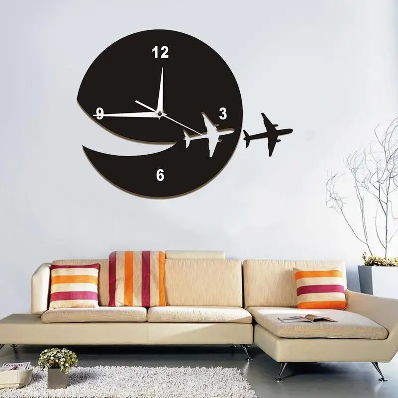 Настенные часы украшения в виде зеркальных наклеек 3D креативные часы с самолетом современный дизайн украшения кварцевые часы с иглой