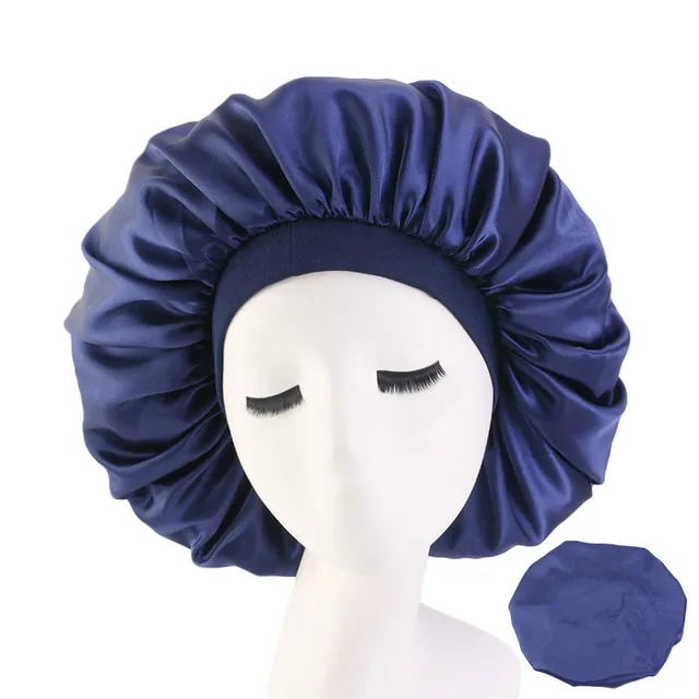 Large Print Satin Silky Bonnet Sleep Cap Width Elastic Band for Women Solid Color Head Wrap Lady Hair Accessories Wholesale style9