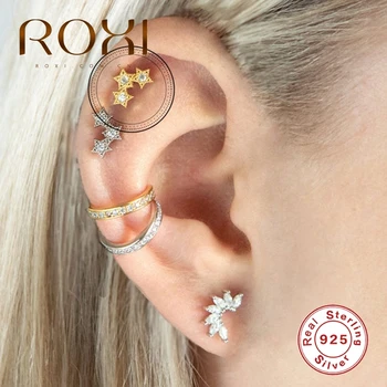 

ROXI Luxury Three Five-pointed Stars Piercings Stud Earrings for Women Asymmetrical Thread Stars Wedding Earing Pendientes