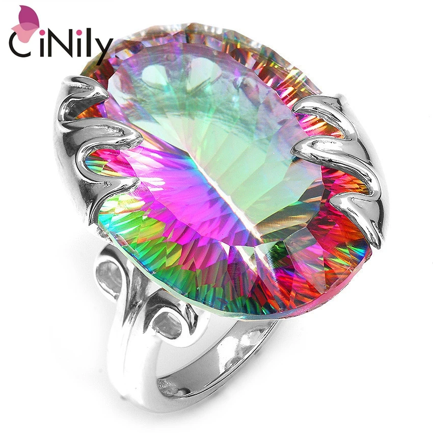 Огромные серебряные кольца CiNily С Мистик-топазом для женщин Изящные Ювелирные