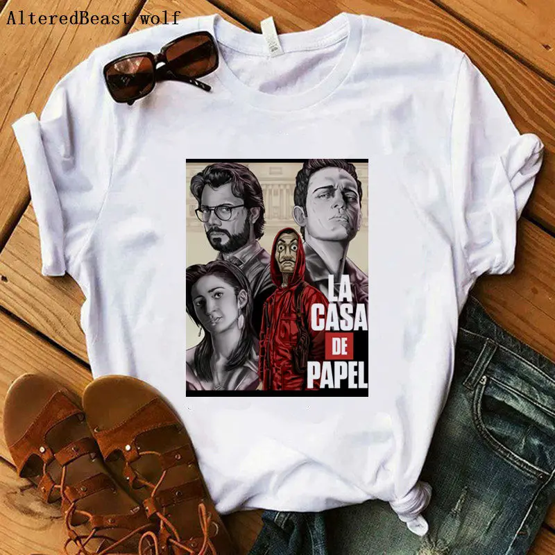 La Casa De Papel Movie летняя модная футболка с принтом Money Heist Tees tv футболка s Женская с коротким рукавом House Of paper vogue футболка - Цвет: as picture