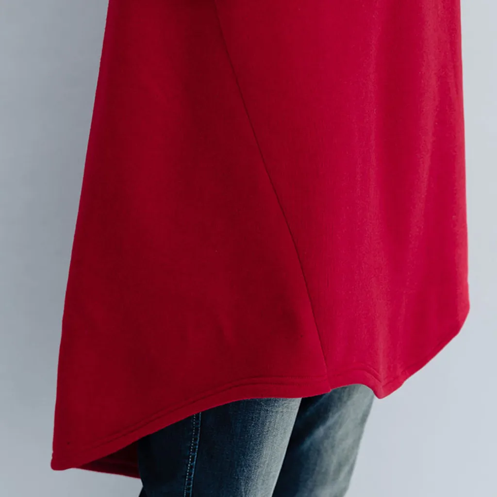 Long Sleeve High Neck Sweatshirt Blouse Irregular Lower Hem Plus Size Tops толстовка hoodies худи sweatshirt толстовка женская
