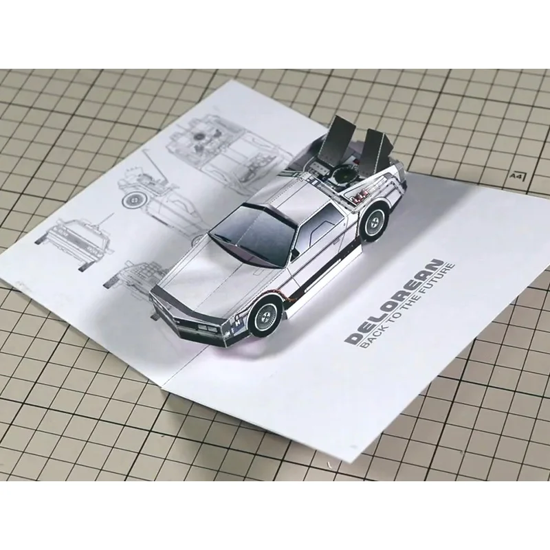 Back To The Future POP-UP Card DMC-12 Car Handmade 3D Paper Model Papercraft Art Origami DIY Kids Adult Craft Toys ER-088