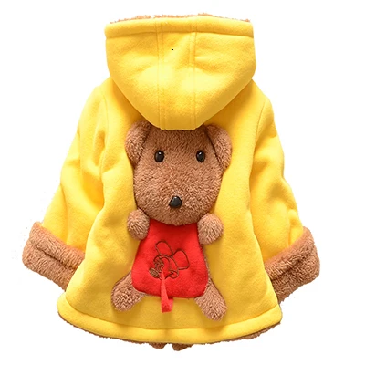 Yellow Пальто для маленьких мальчиков и девочек Милая зимняя теплая детская куртка с капюшоном и рисунком детская одежда теплая шерстяная модная верхняя одежда с длинными рукавами - Цвет: Yellow