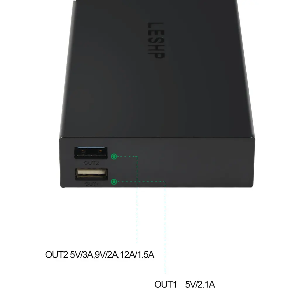 LESHP 19800mAh QC3.0 Dual-USB портативный удобный Внешний перезаряжаемый аккумулятор зарядное устройство Внешний аккумулятор черный