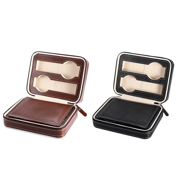 

2Pcs Zippered Watches Box Travel Case,Watch Organizer Collection ,Pu Leather ,4 Slots - Coffee & Black