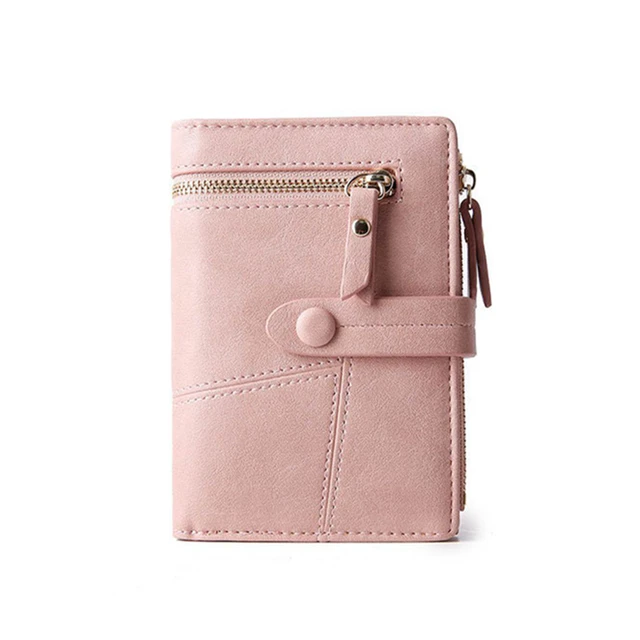 Korean Women Multifunction Short Wallets Zipper Hasp Mini PU Leather Female Coin Purses Fashion Ladies Clutch Card Holder Pink