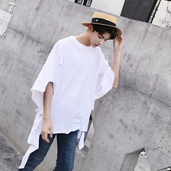

Summer Stylish Holes Men's T-shirt Short Sleeve Hip-hop Loose Beggar Tops Irregular 100% Cotton T-shirts Boys Tees E73