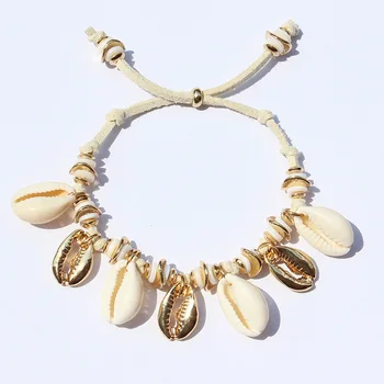 

BLUESTAR Fashion Shell Hand leather Bracelet Seashell Beaded Strand Adjustable Bracelet Gifts Boho VSCO girls Jewelry