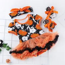 Новинка; одежда для маленьких девочек; детский Модный комбинезон на Хэллоуин; платье-пачка; обувь для малышей; комплект одежды с бантиком и повязкой на голову; подарки Vestidos