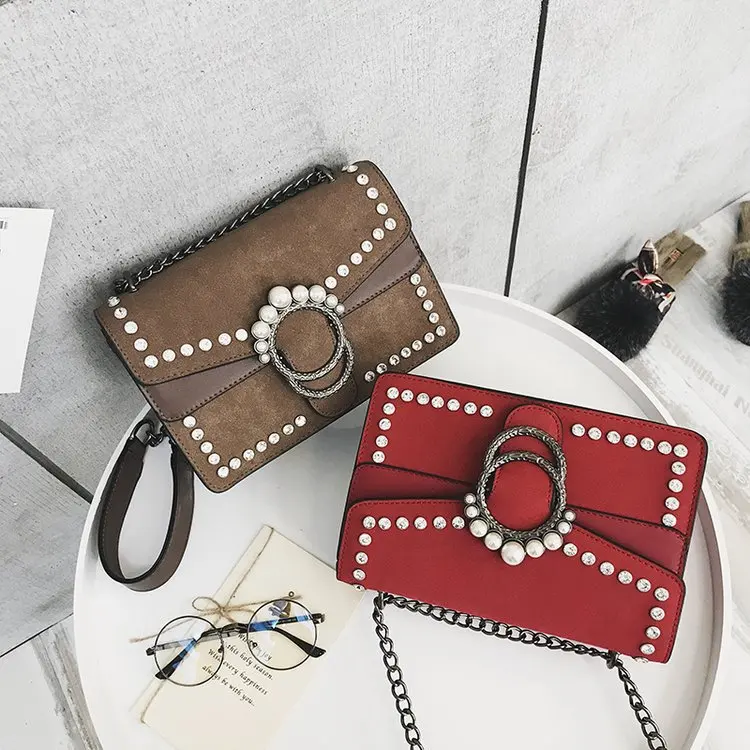 

Bag Bag Women's 2018 Autumn And Winter New Style One-Shoulder Oblique Phone Bag Rivet Bag with Chain Organ WOMEN'S Bag Bag
