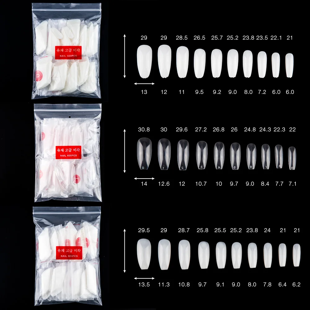 600 шт, белые прозрачные французские накладные ногти, балерины, круглые ногти, накладные ногти для УФ-лампы, светодиодный гель для маникюра, накладные акриловые накладные ногти
