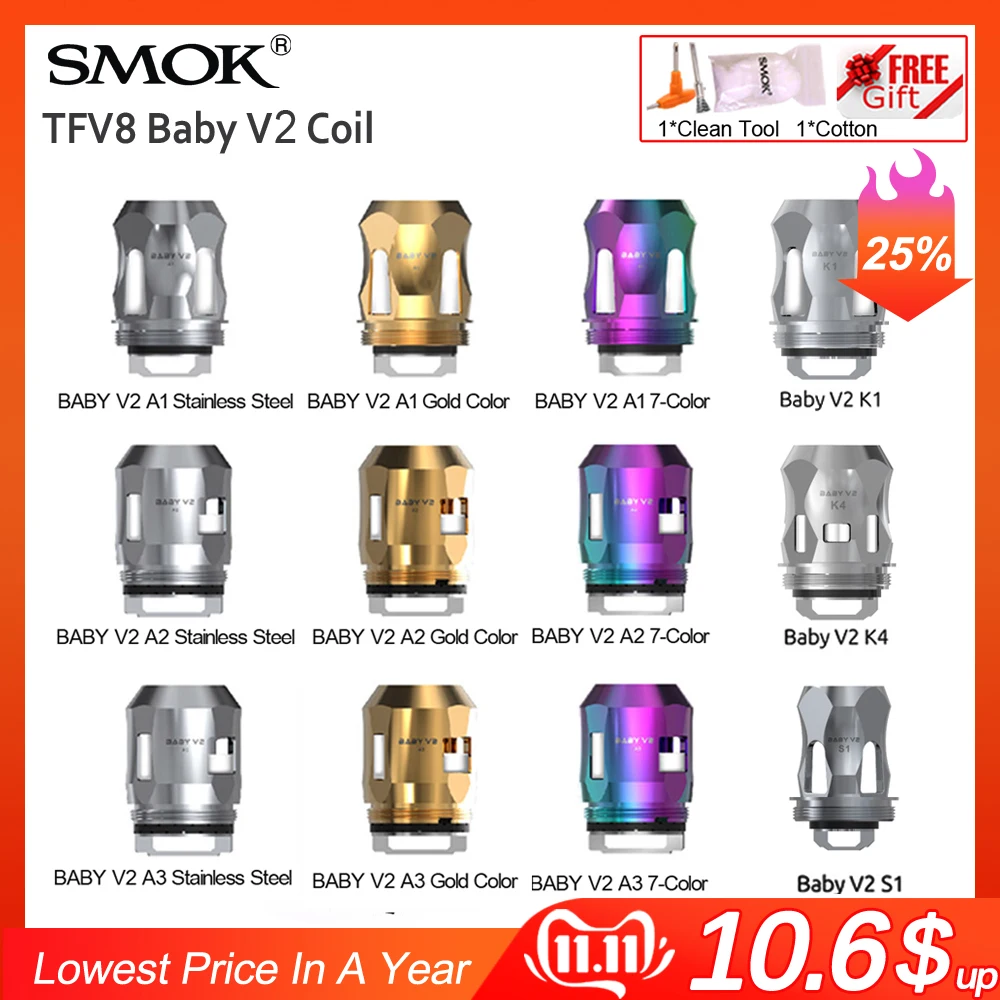 Оригинальная электронная сигарета SMOK TFV8 Baby V2 A1 A2 A3 S1 S2 K1 K4 версия 2 Octuple Core для