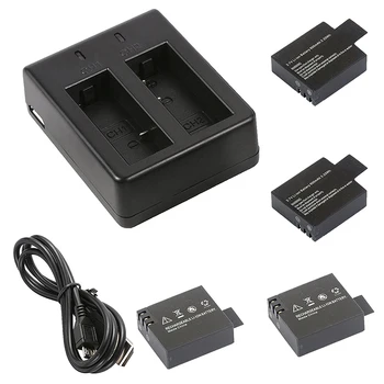 

4x 3.7V 900mAh Battery + Dual USB Charger for SJ4000 Sport Camera OS480, Black