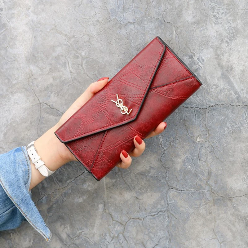 

New Fashion Brand Ladies Wallet Long Three Fold Multi-Function Buckle Multi-Card Wallet Clutch Bag Card Holder Coin Purse 2019