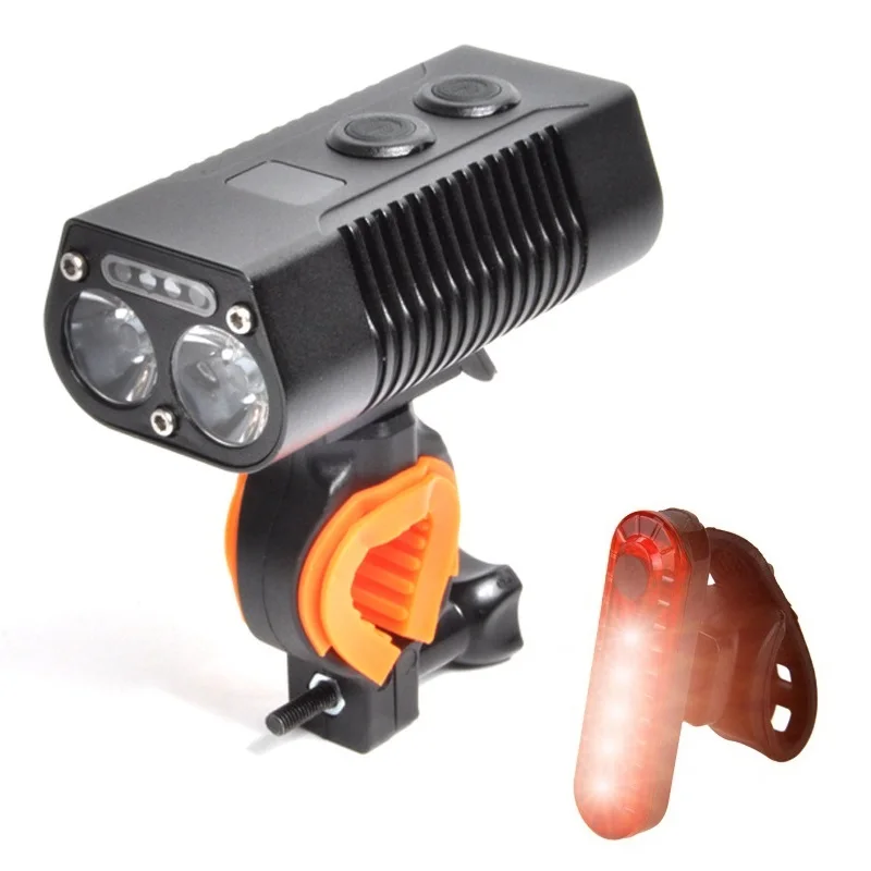 with USB Taillight Велосипедный передний светильник USB велосипедные фары для езды ночью светильник ing головной светильник s 2xT6 4000mAh яркий велосипедный флэш-светильник - Цвет: with USB Taillight