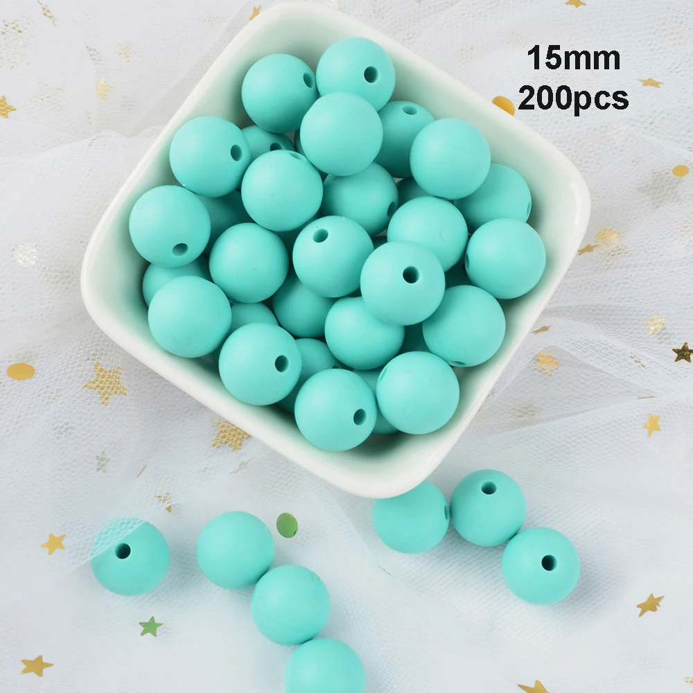 Robin egg blue LOFCA 15 мм 200 шт Силиконовые Бусины Пищевой Круглый Прорезыватель Детские Жевательная Для Прорезывания Зубов Бусины Соска-Подвеска Аксессуары для изготовления - Цвет: Robin egg blue
