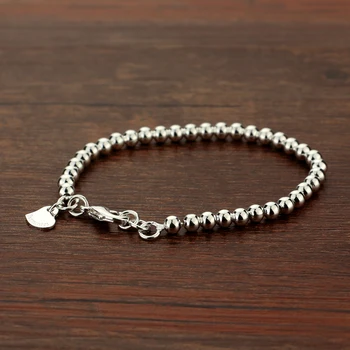 

Classic women's solid silver 925 sterling silver bracelet 4-6MM bead chain minimalist fine jewelry birthday gift