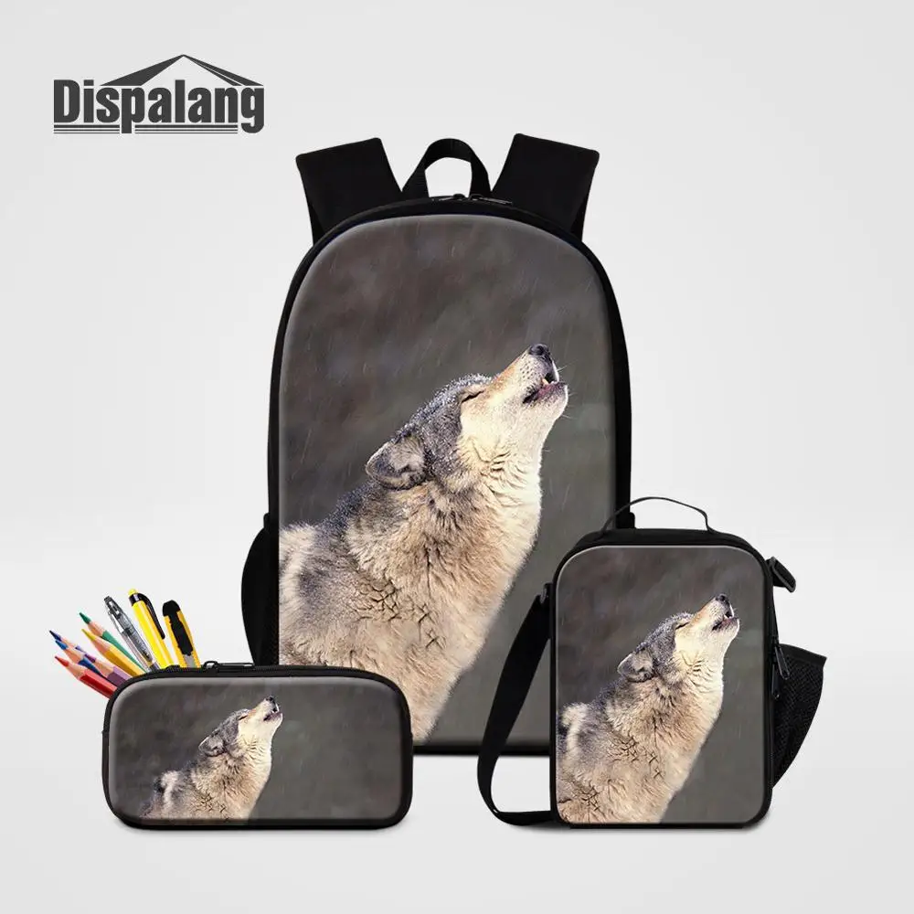 2 PCS Set5 Набор из 3 предметов, школьный рюкзак, Ланчбокс, чехол-карандаш для студентов, детей, на заказ, животные, лиса, школьные сумки, начальный рюкзак, детский рюкзак - Цвет: 2 PCS Set5